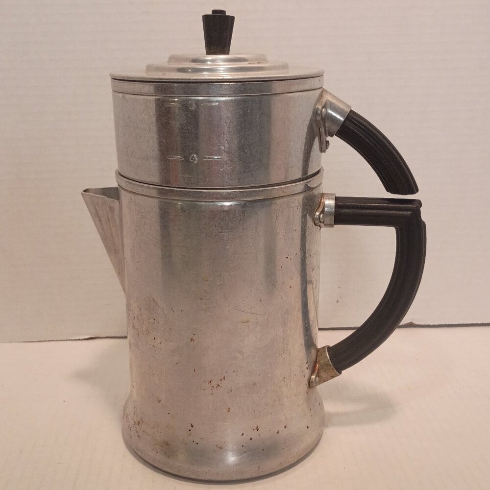 Art Deco WEAR-EVER #2206 Aluminum Stove Top Percolator w Bakelite Handles, Knob